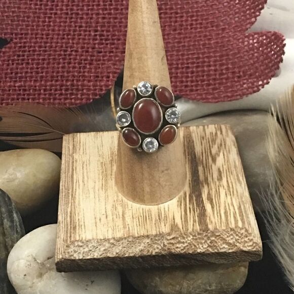 Sterling Carnelian and CZ sterling silver ring 8 - Picture 2 of 8
